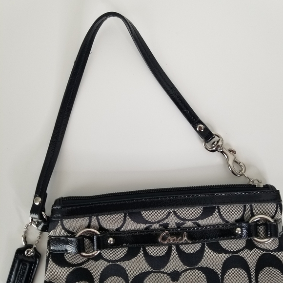 Coach Signature Logo Canvas Black/Grey Wristlet Purse Clutch - Picture 7 of 11